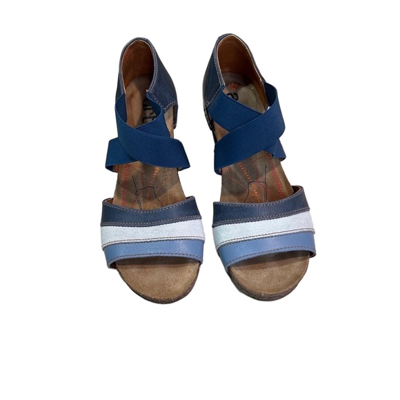 Art Co Blue And White Open Toe Cross Strap Leather Chunky Heel Sandals Size 39 - Picture 2 of 13